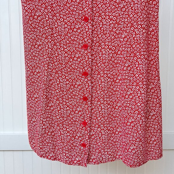 Divided H&M Ditsy Floral Red White Tie Back Shift Dress Button Down Small - Picture 6 of 10